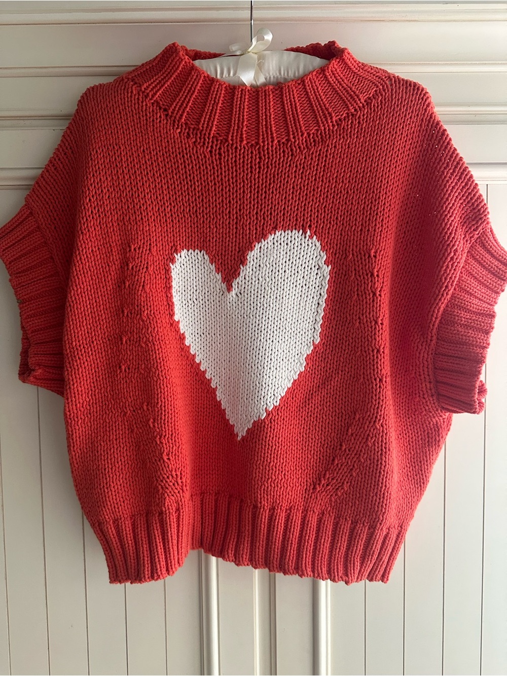 Anthropologie Red Crewneck Sweater with White Heart